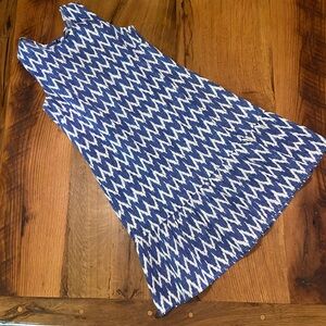 J. Crew Factory Linen Cotton Blend Sleeveless Dress in Blue & White Ikat, Sz XS